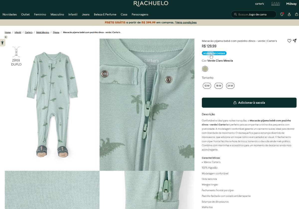 Macacão pijama bebê com pezinho dinos - verde | Carter's, foto 1