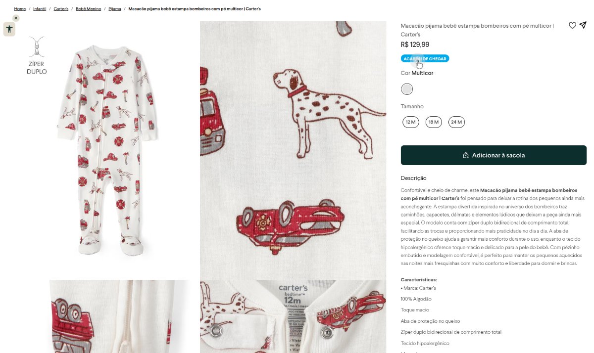Macacão pijama bebê estampa bombeiros com pé multicor | Carter's, foto 1